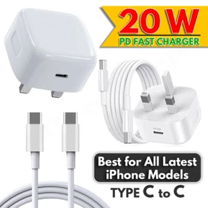 For iPhone 16 15 Pro Max Plus Fast 20W USB-C PD Plug Fast Charger Adapter Cable - Picture 1 of 14
