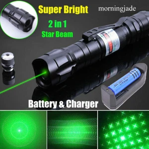 2 Pack 9900Miles Green Laser Pointer Pen Visible Beam Lazer +Battery+Charger - Picture 1 of 15