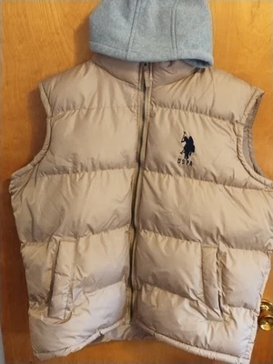 U.S. Polo Assn. Men's 2X Hooded Puffer Vest. Gold/Gray - Image 1 of 4