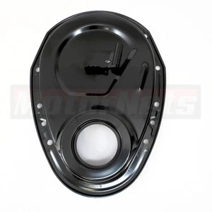 SB Chevy Black Steel Timing Chain Cover w/ Tab SBC 283 305 327 350 383 400 V8 - Picture 1 of 4