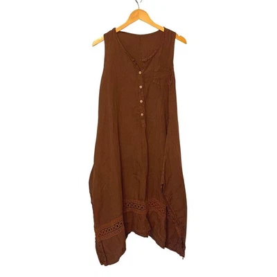 Vestido Italiano de Lino Sin Mangas Informal Vestido de Verano Crochet Dobladillo Boho Foto 1 de 4