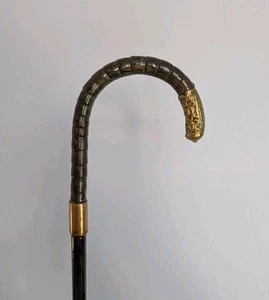 Antico bastone da passeggio manico in ottone placcato oro collare (94 cm) - Foto 1 di 11