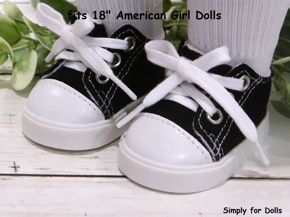 BLACK Canvas Lace-Up Tennis SNEAKERS fits 18" American Girl DOLL SHOES