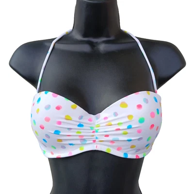 Top de bikini de natación Victoria's Secret push-up bandeau blanco 32B, 34B, 34C lunares Foto 1 de 4