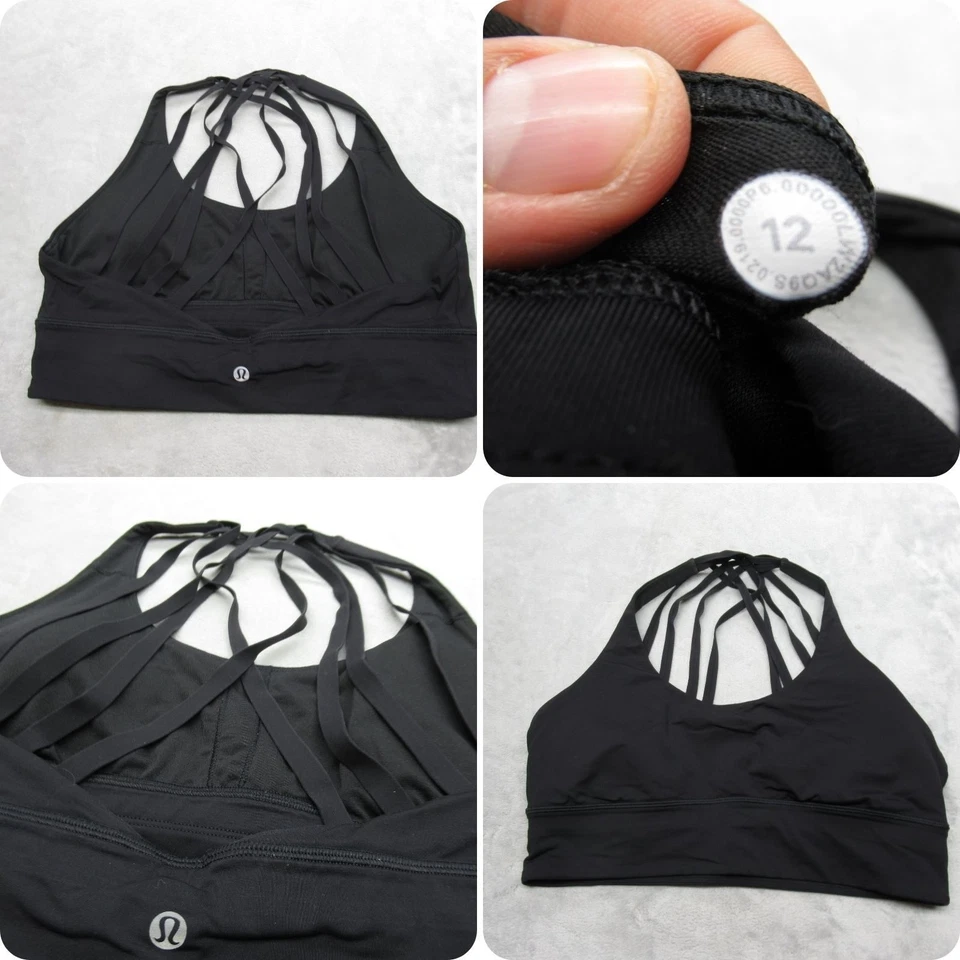 Lululemon Sport Bra Women 12 Black Lace Free To Be Moved Strappy Back Padded - Image 1 of 4
