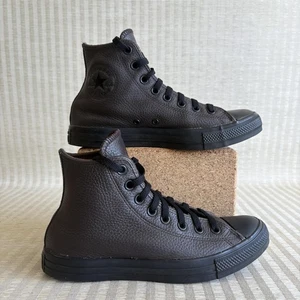 Converse Chuck Taylor Leather Shoes Mens 7 Womens 9 Brown Lined Hi Top Sneakers - Picture 1 of 19