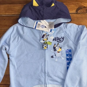 Bluey Hoodie Sweatshirt Girls 10/12 Blue Heeler Cattle Dog Hooded Long Slv NEW - Picture 1 of 8