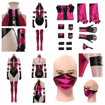 Mileena Cosplay 服装 Mortal Game Kombat Mileena 性感连身裤 + 面罩 万圣节 — 第 1/4 张图片