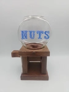 Wooden NUTS Peanut Dispenser Glass Globe Candy Machine Jar Vintage (READ) - Picture 1 of 6