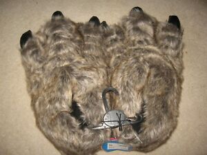 BNWT NOVELTY FUN 3D CLAW BEAR WOLF MONSTER ANIMAL FAUX FUR SLIPPERS UK 8 