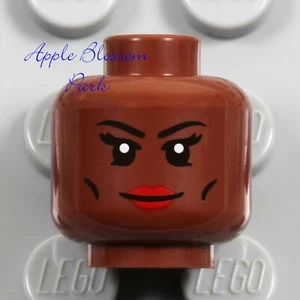NEW Lego Female Brown Dark FLESH MINIFIG HEAD Storm Med Red Lips Lipstick Smile - Picture 1 of 4
