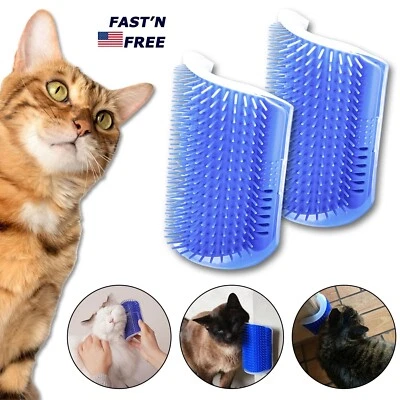 2x Cepillo de aseo automático para mascotas gatos montaje en esquina en pared peine de masaje de aseo juguete hierba gatera Foto 1 de 4