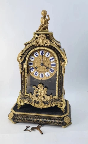 Antique French Boulle Bracket Clock and Bracket Cover