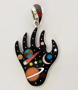 CELESTIAL MULTICOLOR TURQUOISE SPINY ONYX LAPIZ INLAY .925 SILVER PAW PENDANT - Picture 1 of 2