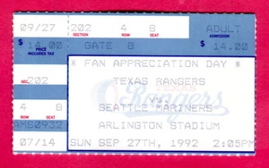 LAST ONE-9/27/92 RANGERS TICKET STUB-RANDY JOHNSON (18K'S) VS. NOLAN RYAN (5K'S) - Picture 1 of 1