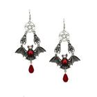 Внешний вид - Vintage Silver Red Vampire Bat Pendant Drop Earrings Gothic Victorian Jewelry
