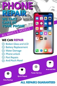 Phone Repair Service All Makes and Models Advertising Poster Sign 24"x36" - Picture 1 of 3