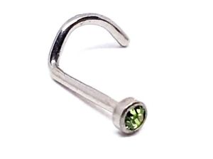 Peridot Nose Stud Curl 20g (0.8mm) Gemstone g23 Titanium Surgical Screw Curl