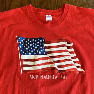 Made In the USA Made in America 2018 American Flag Red Shirt Adult Size L 42/44 - Picture 1 of 4