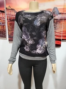 M Rena top Long Sleeve Woman Size S Floral Gray Knit Excalibur NWT #W - Picture 1 of 9