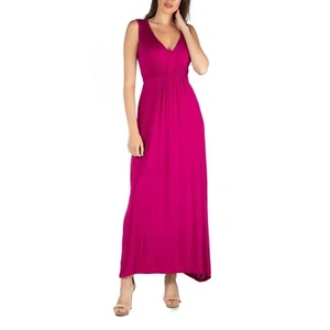24seven Comfort Apparel V-Neck Sleeveless Belted Maxi Dress NWT - Size Medium - Picture 1 of 9