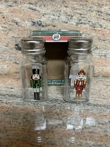 Michel Design Works Glass Salt & Pepper Nutcracker Shakers Holiday Design NEW - Picture 1 of 7