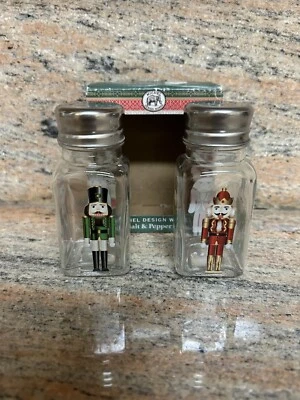 Michel Design Works Glass Salt & Pepper Nutcracker Shakers Holiday Design NEW - Image 1 of 4