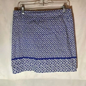  TALBOTS white blue geometric straight skirt 8 - Picture 1 of 6