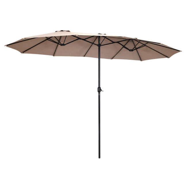 Costway OP3703BE 15 ft. Steel Market Patio Umbrella - Beige