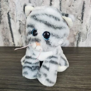 Ty VelveTy Gray Tabby Cat MILLIE Soft Glitter Eyes 6" Stuffed Plush Kitty - Picture 1 of 9