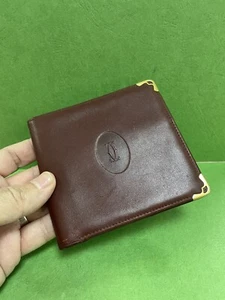 Authentic Cartier Bifold Wallet Purse  Red leather Men /  unisex Mint  R - Picture 1 of 17