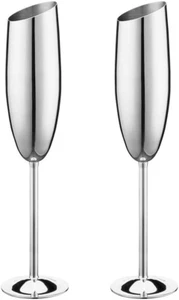 Silver Champagne Glasses Set of 2,8.2Oz Stemmed Stainless Steel Unbreakable Cham - Picture 1 of 7