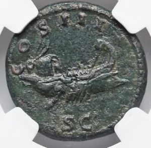 Hadrian 117-138 AD GALLEY TRIEME SHIP BOAT, Roman Empire AE As Coin NGC, Ch VF - Bild 1 von 7