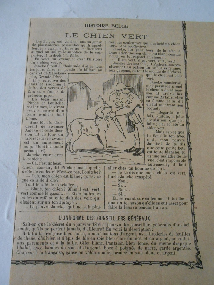 Humour Histoire Belge Le Chien Vert Image Print 1906 - Photo 1/1