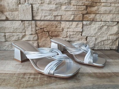 ZOCCOLI DA DONNA ARGENTO C307 CIABATTE CON TACCO MEDIO MODA ESTATE - Immagine 1 di 4