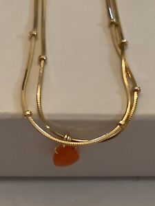 Anthropologie Delicate Stone Drop Double Chain Bracelet Red NWT
