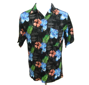 Camisa Top Hawaiana Manga Corta Floral Negra Para Hombre (Talla Mediana) CARIBBEAN BLUES - Imagen 1 de 4