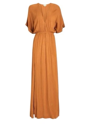 L'AGENCE Belina Maxi Dress Honey Surplice Neck Dolman Sleeve Side Slit Medium - Image 1 of 4