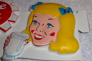 ANTIQUE ORIGINAL NOS WAYNE DAIRY W/ BLOND WOMAN DRINKING MILK 12" PLASTIC SIGN! - Picture 1 of 15