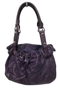 B. Makowsky Shoulder Bag Purple Leather Soft Handbag Purse Slouchy Triple Entry - Picture 1 of 18