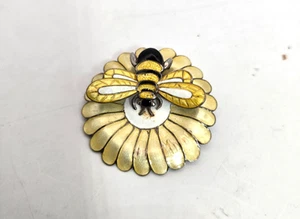 MARGOT DE TAXCO BEE ON FLOWER STERLING SILVER ENAMEL PIN - Picture 1 of 4