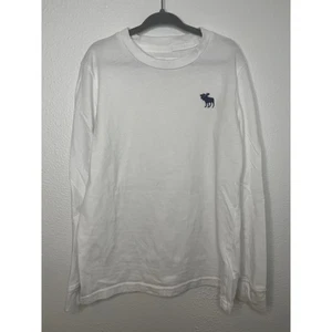 Abercrombie Kids White Long Sleeve Crew Neck T-Shirt Moose Logo Size 7/8 - Picture 1 of 3