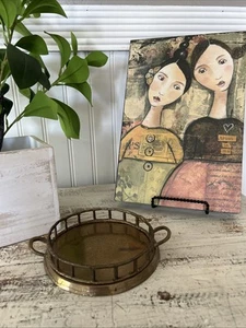 BAMBOO PATTERN MADE IN INDIA SMALL VINTAGE VANITY TRAY, SIDE HANDLES - Picture 1 of 3