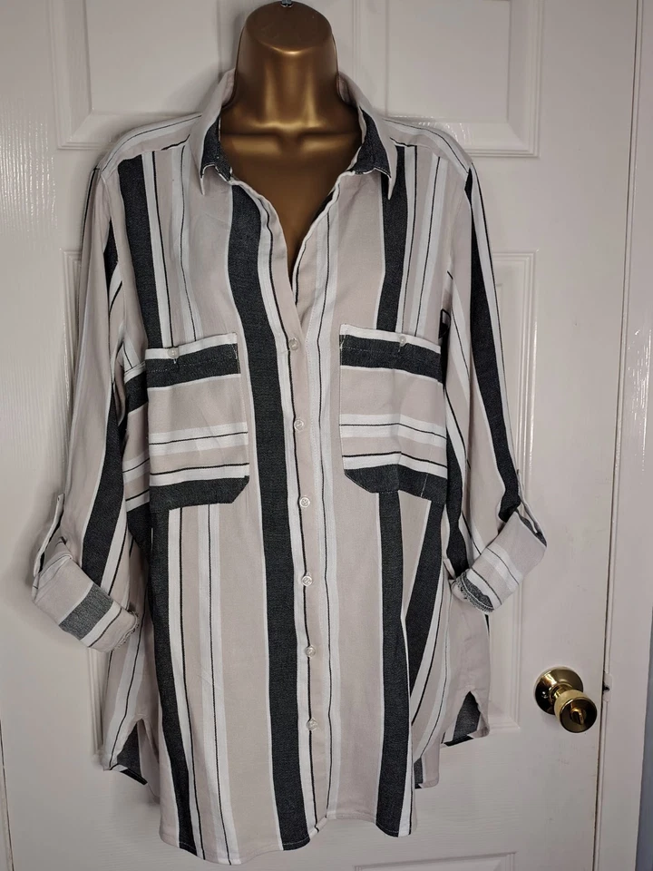 Next Long Shirt  Blue Striped Collared Button Up Tunic Size UK 20 Casual Work - Image 1 of 4