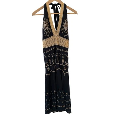 Vestido midi Babydoll Y2K Venus para mujer talla grande negro dorado bordado glamour evento Foto 1 de 4