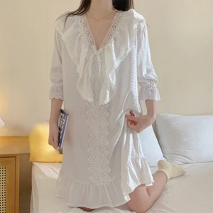 Lolita Volantes Mujeres Camisón Vestido Encaje Princesa Retro Media Manga Prendas para dormir - Imagen 1 de 8
