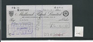 wbc. - CHEQUE - CH207 - USED -1960's - MIDLAND BANK, PUTNEY. LONDON SW 15 - Picture 1 of 1