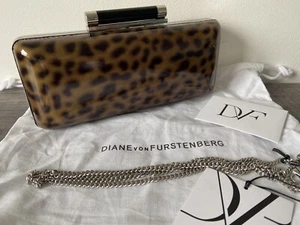 DIANE VON FURSTENBERG PATENT LEOPARD PRINT TONDA CLUTCH BNWT - Picture 1 of 17