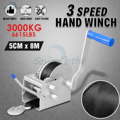 Hand Winch 4x4 3000KG/6615LBS 3 Speed Dyneema Webbing Strap Boat Car Marine 4WD - image 1 of 4