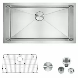 32x18'' Undermount Single Bowl Kitchen Sink W/ Strainer 304 Stainless Steel Sink - Picture 1 of 10